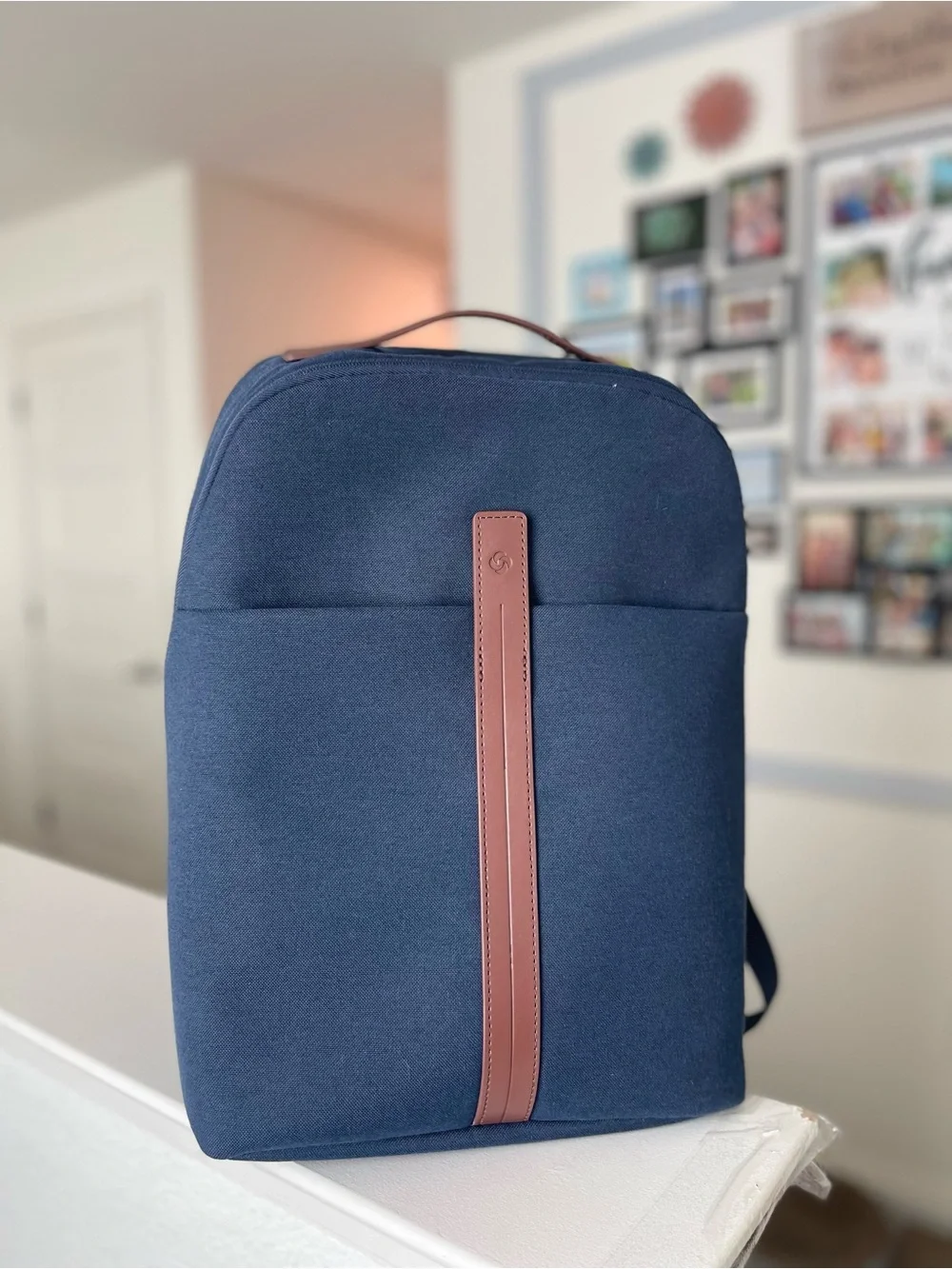 Samsonite Navy Backpack with Brown Trim Accents